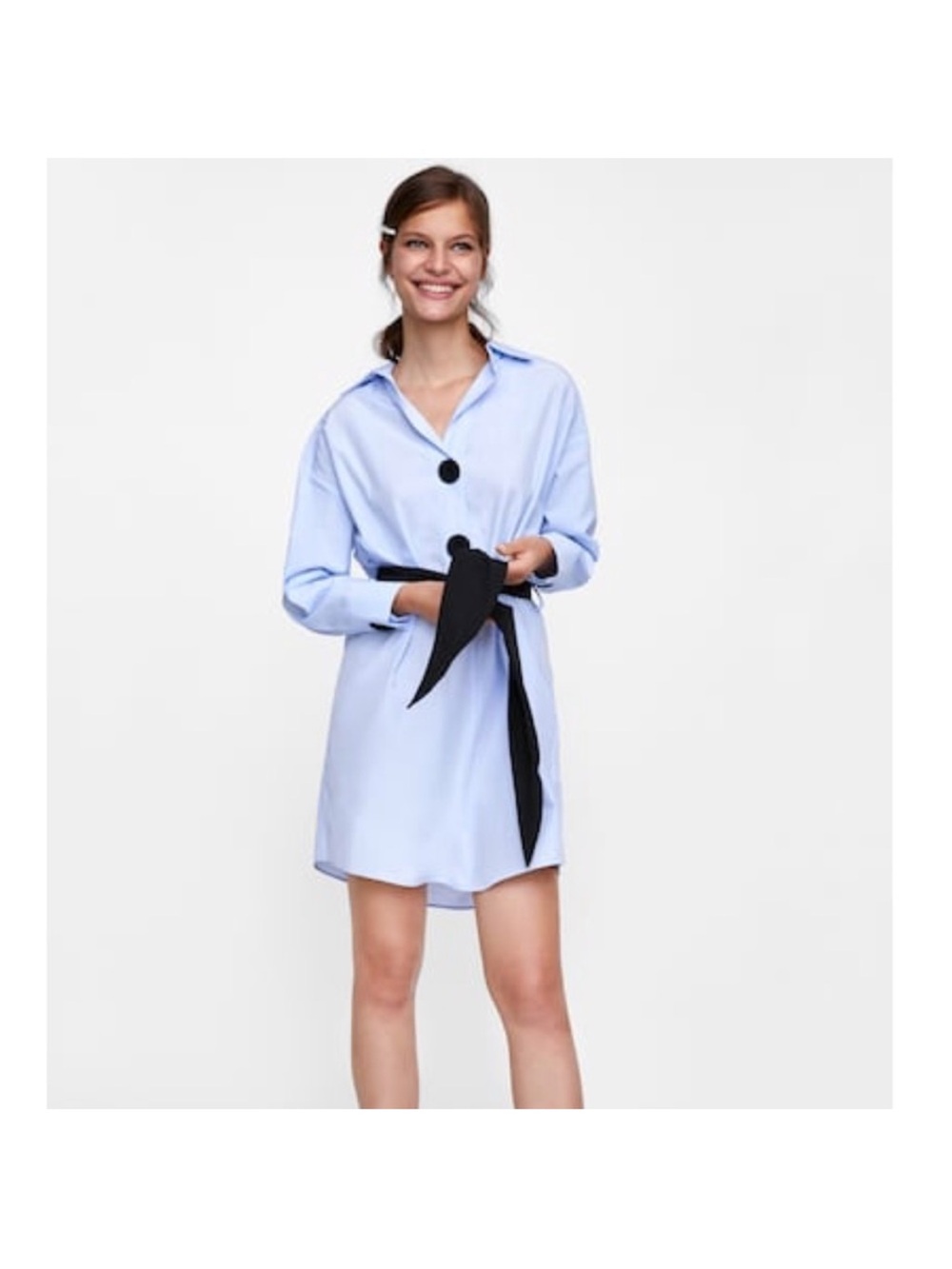 Zara Light Blue Shirt Dress with Black Tie Belt - Dress(Missing tie belt) cotton